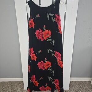 Coldwater Creek Sheer‎ Tank Maxi Dress Medium Black Red Floral Dark Romantic